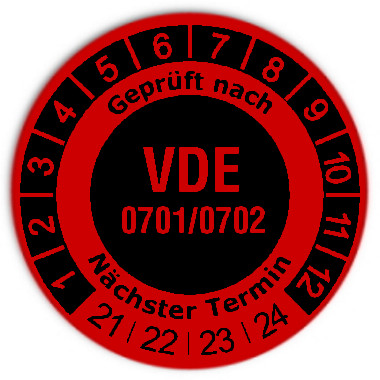 Prüfplaketten Material:Folie rot Größe:Ø 30mm Nächste Prüfung:2021 Barcode:ohne Stellenanzahl:ohne Ausführung:1 Etikette pro Nummer Menge:1000