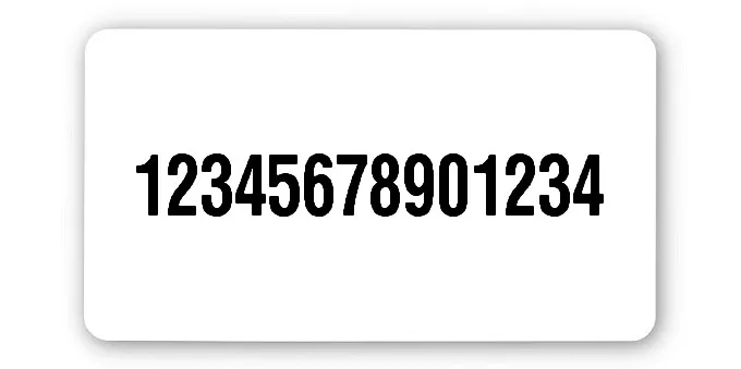 Universaletiketten Material:Polyethylen-Folie hochglänzend weiß Größe:45x25mm Kopfzeile:"ohne" Barcode:ohne Stellenanzahl:14-stellig Ausführung:1 Etikette pro Nummer Menge:500