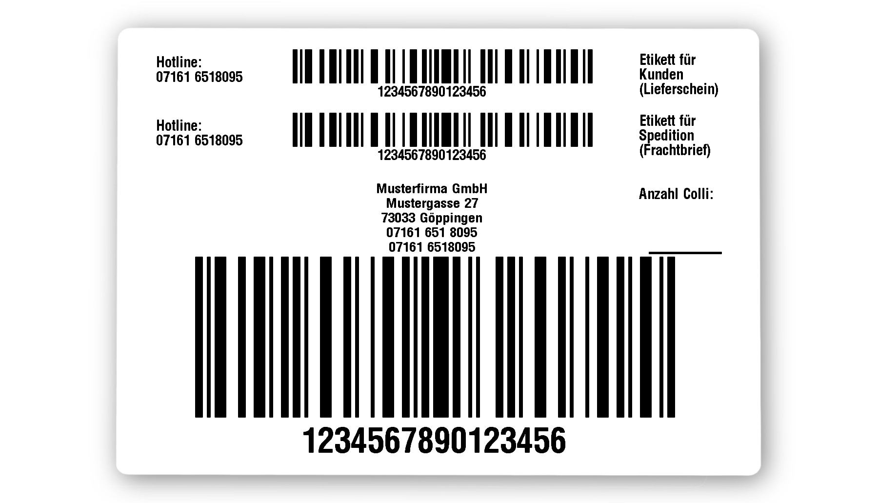 HU Etiketten Material:Papier Größe:103x74mm Kopfzeile:"Ihr Wunschtext" Barcode:128C Stellenanzahl:16-stellig Menge:300