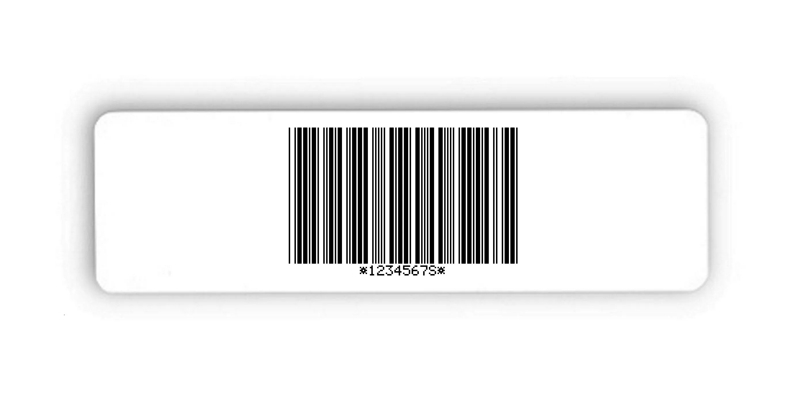 Universaletiketten Material:Polyethylen-Folie hochglänzend weiß Größe:150x50mm Kopfzeile:"ohne" Barcode:Code 39 mit Prüfziffer Stellenanzahl:8-stellig Ausführung:1 Etikette pro Nummer Menge:500
