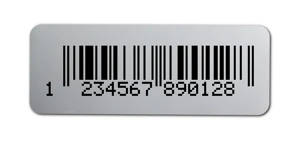 Universaletiketten Material:Polyester-Folie Silberoptik matt Größe:40x15mm Kopfzeile:"ohne" Barcode:EAN 13 Stellenanzahl:13-stellig Ausführung:1 Etikette pro Nummer Menge:100