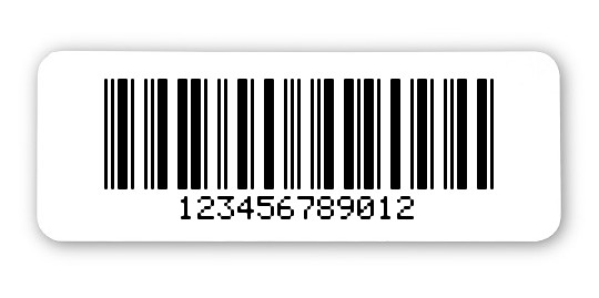 1000x Archivierungsetiketten Folie weiß, 40x15mm, 2a5 mit Prüfziffer 12-stellig ff, 1 Etikett pro Nummer