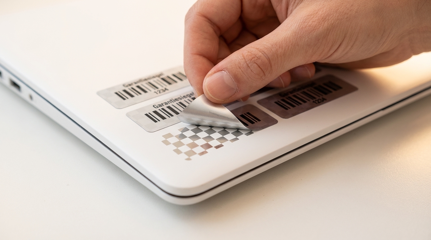 Siegeletiketten mit Schachbrettmuster auf einem Gerät – Manipulationsschutz sichtbar gemacht