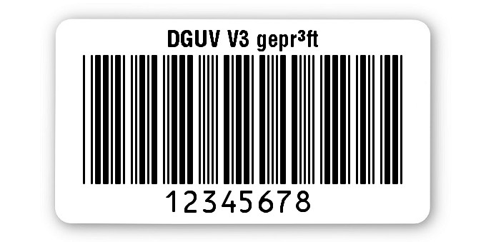 500x Prüfetiketten Folie weiß, 45x25mm, 8-stellig ff, DGUV V3 geprüft, 1 Etikett pro Nummer