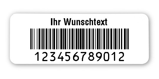 500x Prüfetiketten Folie weiß, 40x15mm, 128B 12-stellig ff, Ihr Wunschtext, 1 Etikett pro Nummer