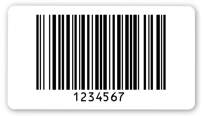 Archivierungsetiketten Material:Polyethylen-Folie hochglänzend weiß Größe:54x30mm Kopfzeile:"ohne" Barcode:128B Stellenanzahl:7-stellig Ausführung:1 Etikette pro Nummer Menge:1000