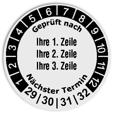 Prüfplaketten 3-zeilig - Durchmesser: 30mm