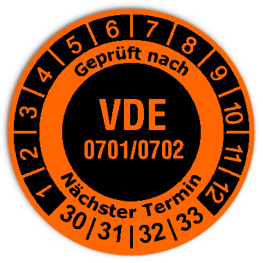 Prüfplaketten VDE 0701/0702 invers - Durchmesser: 30mm