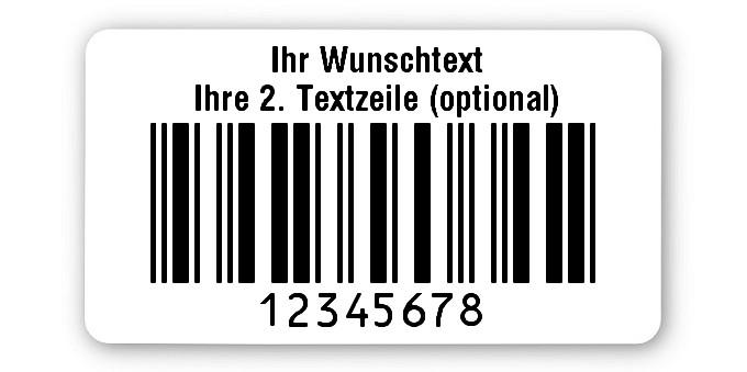 500x Etiketten Folie weiß, 45x25mm, 2a5 interleaved 8-stellig ff, Ihr Wunschtext, 2 Etiketten pro Nummer