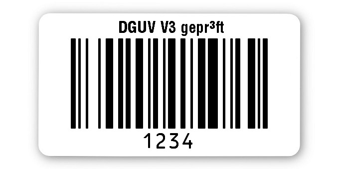 1000x Prüfetiketten Folie weiß, 45x25mm, 128B 4-stellig ff, DGUV V3 geprüft, 1 Etikett pro Nummer
