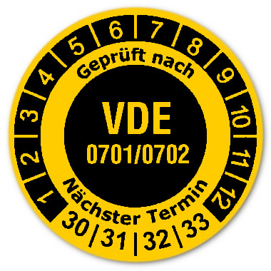 Prüfplaketten VDE 0701/0702 invers - Durchmesser: 30mm