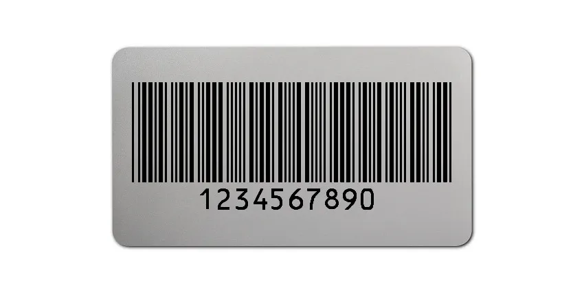 Universaletiketten Material:Polyester-Folie Silberoptik matt Größe:45x25mm Kopfzeile:"ohne" Barcode:Code 39 ohne Prüfziffer Stellenanzahl:10-stellig Ausführung:1 Etikette pro Nummer Menge:500