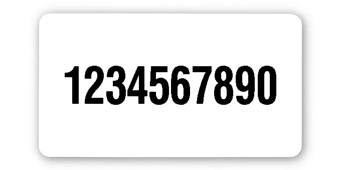 Universaletiketten Material:Polyethylen-Folie hochglänzend weiß Größe:45x25mm Kopfzeile:"ohne" Barcode:ohne Stellenanzahl:10-stellig Ausführung:1 Etikette pro Nummer Menge:500