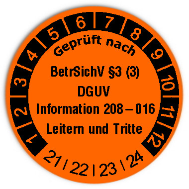 Prüfplaketten Material:Folie orange Größe:Ø 30mm Nächste Prüfung:2021 Barcode:ohne Stellenanzahl:ohne Ausführung:1 Etikette pro Nummer Menge:1000
