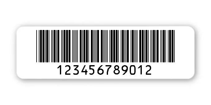 Archivierungsetiketten Material:Polyethylen-Folie hochglänzend weiß Größe:50x15mm Kopfzeile:"ohne" Barcode:Code 39 ohne Prüfziffer Stellenanzahl:12-stellig Menge:1000