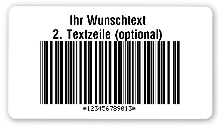 100x Etiketten Folie weiß, 54x30mm, Code 39 mit Prüfziffer 12-stellig ff, Ihr Wunschtext, 1 Etikett pro Nummer