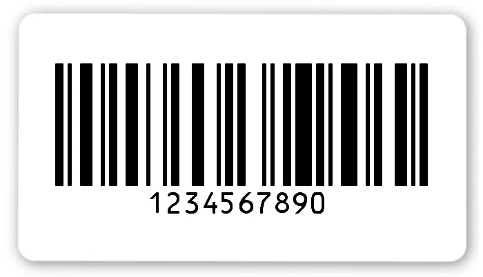 Universaletiketten Material:Folie hochglänzend weiß Größe:54x30mm Kopfzeile:"ohne" Barcode:128C Stellenanzahl:10-stellig Ausführung:4 Etiketten pro Nummer Menge:100