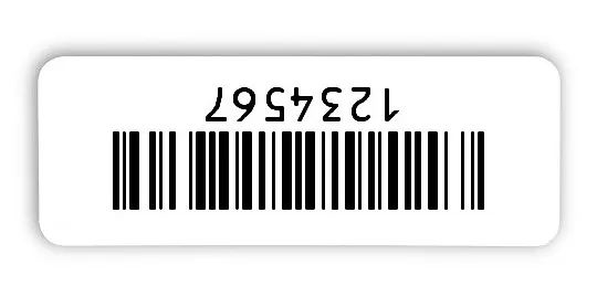 Produktbild:Universaletiketten Material:Folie weiß Größe:40x15mm Kopfzeile:"ohne" Barcode:128B Stellenanzahl:8-stellig Ausführung:1 Etikett pro Nummer Etiketten je Rolle:500