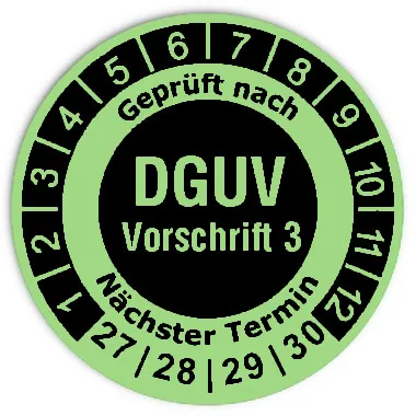 Produktbild: Prüfplaketten DGUV Vorschrift 3 invers - Durchmesser: 30mm
