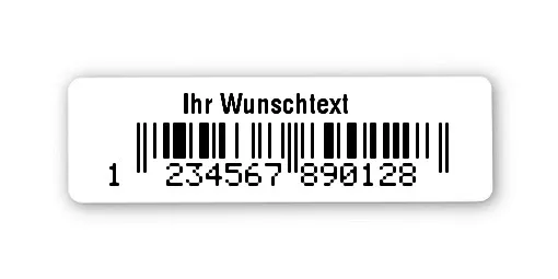 Universaletiketten Material:Polyethylen-Folie hochglänzend weiß Größe:31x9mm Kopfzeile:"ohne" Barcode:EAN 13 Stellenanzahl:13-stellig Ausführung:1 Etikette pro Nummer Menge:1000