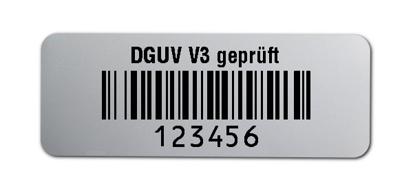 500x Prüfetiketten Folie silber, 40x15mm, 128B 6-stellig ff, DGUV V3 geprüft, 1 Etikett pro Nummer