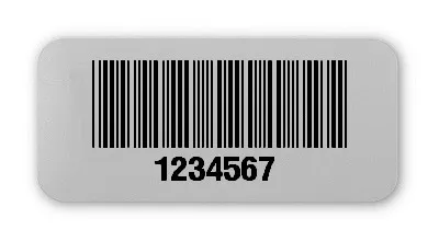 Universaletiketten Material:Folie silber matt Größe:26x12mm Kopfzeile:"ohne" Barcode:Code 39 ohne Prüfziffer Stellenanzahl:7-stellig Ausführung:4 Etiketten pro Nummer Menge:1000