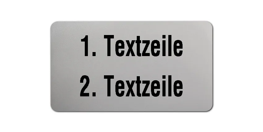 Produktbild:Universaletiketten Material:Folie silber Größe:45x25mm Kopfzeile:"Ihr Wunschtext" Barcode:ohne Stellenanzahl:ohne Ausführung:1 Etikett pro Nummer Etiketten je Rolle:100