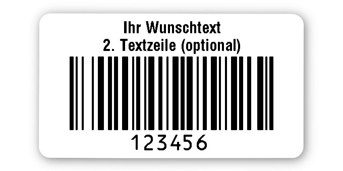 500x Prüfetiketten Folie weiß, 45x25mm, 128B 6-stellig ff, Ihr Wunschtext, 1 Etikett pro Nummer