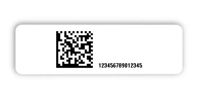 Universaletiketten Material:Thermopapier Größe:50x15mm Kopfzeile:"ohne" Barcode:DataMatrix Stellenanzahl:15-stellig Ausführung:4 Etiketten pro Nummer Menge:500