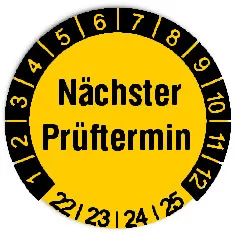 Produktbild:Datum Prüfetikett Material:Folie gelb Größe:Ø 20mm Nächste Prüfung:2022 Barcode:ohne Stellenanzahl:ohne Ausführung:1 Etikett pro Nummer Etiketten je Rolle:300