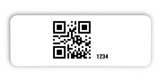 Universaletiketten Material:Polyethylen-Folie hochglänzend weiß Größe:40x15mm Kopfzeile:"ohne" Barcode:QR Stellenanzahl:4-stellig Ausführung:1 Etikette pro Nummer Menge:1000