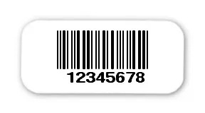 Universaletiketten Material:Folie weiß Größe:18x8mm Kopfzeile:"ohne" Barcode:2a5 interleaved Stellenanzahl:8-stellig Ausführung:1 Etikett pro Nummer Etiketten je Rolle:500