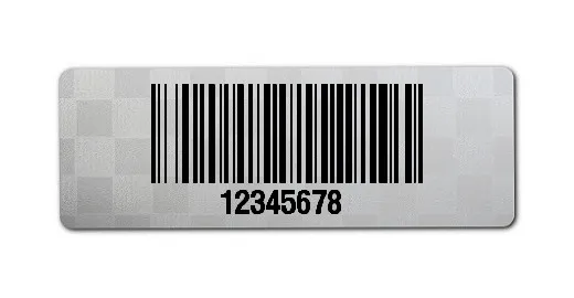 Universaletiketten Material:Siegeletikett Größe:36x13mm Kopfzeile:"ohne" Barcode:128B Stellenanzahl:8-stellig Ausführung:2 Etiketten pro Nummer Etiketten je Rolle:100