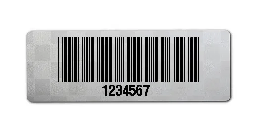 Universaletiketten Material:Siegeletikett Größe:36x13mm Kopfzeile:"ohne" Barcode:Code 39 ohne Prüfziffer Stellenanzahl:7-stellig Ausführung:3 Etiketten pro Nummer Etiketten je Rolle:300