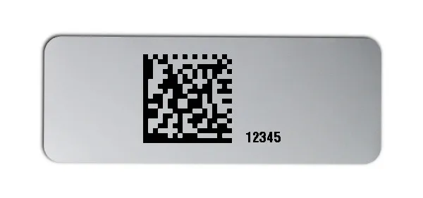 Universaletiketten Material:Polyester-Folie Silberoptik matt Größe:40x15mm Kopfzeile:"ohne" Barcode:DataMatrix Stellenanzahl:5-stellig Ausführung:1 Etikette pro Nummer Menge:500