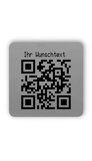 Produktbild:Universaletiketten Material:Folie silber Größe:26x26mm Kopfzeile:"Ihr Wunschtext" Barcode:QR Stellenanzahl:Webadresse Sonderetikett:Ohne Klartext Etiketten je Rolle:1000