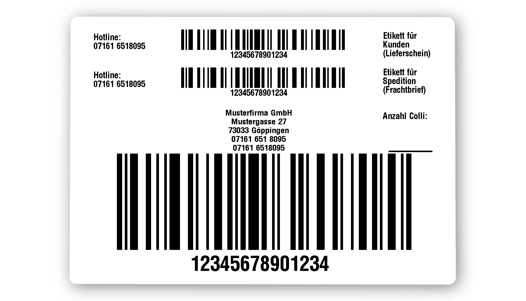 HU Etiketten Material:Papier Größe:103x74mm Kopfzeile:"Ihr Wunschtext" Barcode:128C Stellenanzahl:14-stellig Menge:300