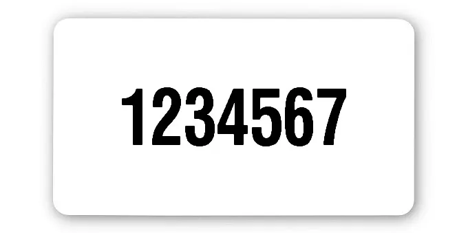 Universaletiketten Material:Polyethylen-Folie hochglänzend weiß Größe:45x25mm Kopfzeile:"ohne" Barcode:ohne Stellenanzahl:7-stellig Ausführung:1 Etikette pro Nummer Menge:500