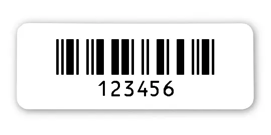 Universaletiketten Material:Patch Größe:40x15mm Kopfzeile:"ohne" Barcode:2a5 interleaved Stellenanzahl:6-stellig Ausführung:1 Etikette pro Nummer Menge:100