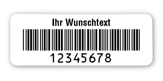 500x Prüfetiketten Folie weiß, 40x15mm, 8-stellig ff, Ihr Wunschtext, 1 Etikett pro Nummer
