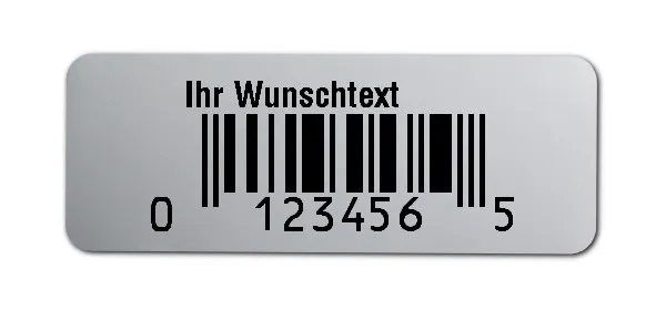 EAN Etiketten Material:Polyester-Folie Silberoptik matt Größe:40x15mm Produkt:EAN Etiketten Vorgabeliste:Mit Vorgabeliste Größe:40x15mm Barcode:UPC E Stellenanzahl:7-stellig Ausführung:1 Etikette pro Nummer Menge:1000