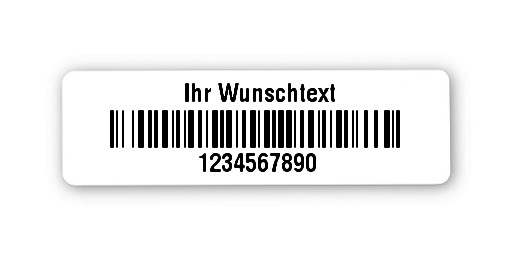 500x Etiketten Folie weiß, 31x9mm, 128B 10-stellig ff, Ihr Wunschtext, 2 Etiketten pro Nummer