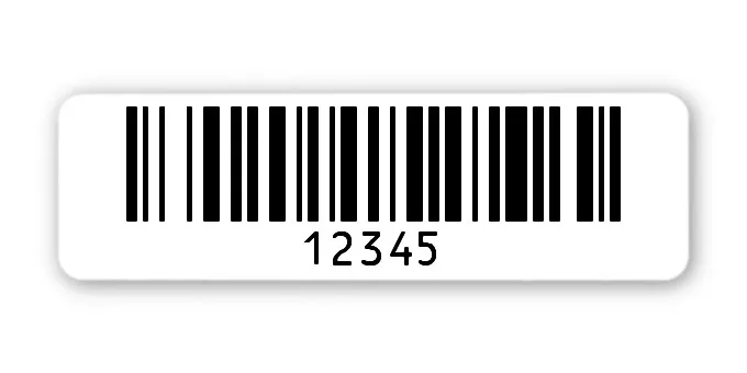 Archivierungsetiketten Material:Polyethylen-Folie hochglänzend weiß Größe:50x15mm Kopfzeile:"ohne" Barcode:128B Stellenanzahl:5-stellig Menge:1000
