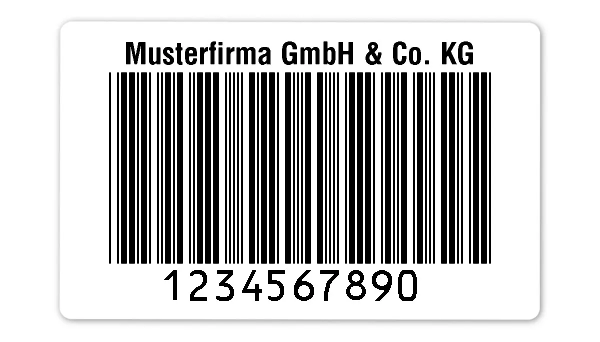 Palettenetiketten Material:Folie weiß Größe:80x50mm Kopfzeile:"Ihr Wunschtext" Barcode:Code 39 ohne Prüfziffer Stellenanzahl:10-stellig Ausführung:1 Etikett pro Nummer Etiketten je Rolle:300