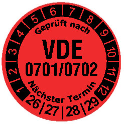 Test badges "VDE 0701/0702" - Diameter: 20mm