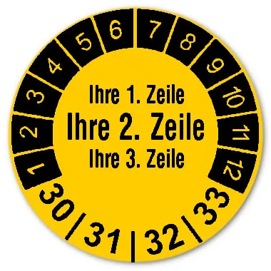 Produktbild: Prüfplaketten 3-zeilig, mittlere Zeile groß - Durchmesser: 30mm