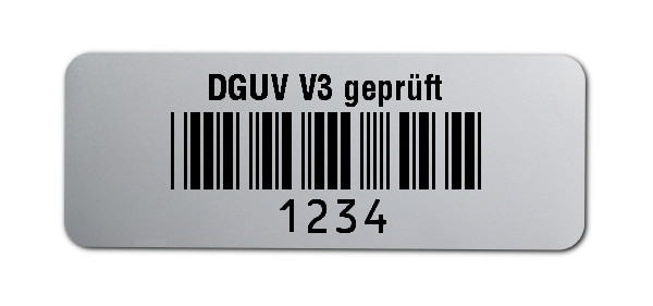 1000x Prüfetiketten Folie silber, 40x15mm, 4-stellig ff, DGUV V3 geprüft, 1 Etikett pro Nummer