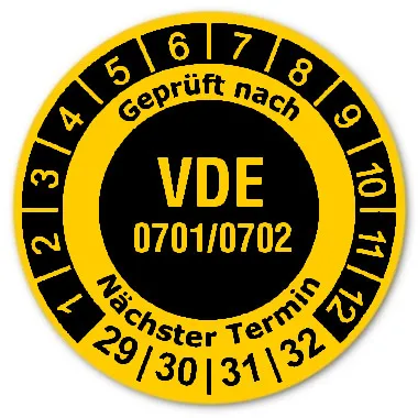 Produktbild: Prüfplaketten VDE 0701/0702 invers - Durchmesser: 30mm