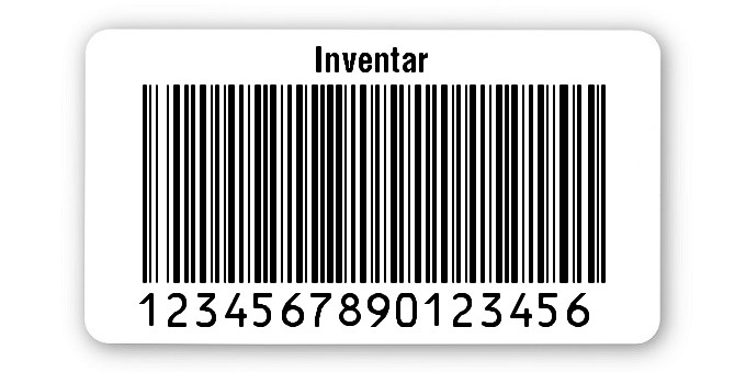 1000x Inventaretiketten Folie weiß, 45x25mm, 128B 16-stellig ff, Inventar, 1 Etikett pro Nummer