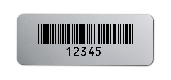Universaletiketten Material:Folie silber matt Größe:40x15mm Kopfzeile:"ohne" Barcode:Code 39 ohne Prüfziffer Stellenanzahl:5-stellig Ausführung:2 Etiketten pro Nummer Menge:100
